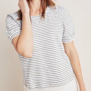 MAEVE by ANTHROPOLOGIE Naomi striped puff shoulder boxy short sleeve sweatshirt